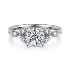 Gabriel & Co. Brigida - Vintage Inspired 14K White Gold Round Diamond Engagement Ring