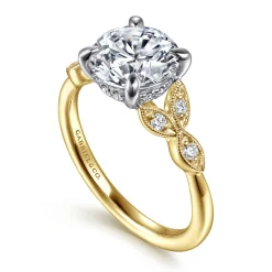 Sale Gabriel & Co. Brigida - Vintage Inspired 14K White-Yellow Gold Round Diamond Engagement Ring