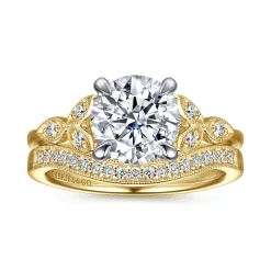 Sale Gabriel & Co. Brigida - Vintage Inspired 14K White-Yellow Gold Round Diamond Engagement Ring