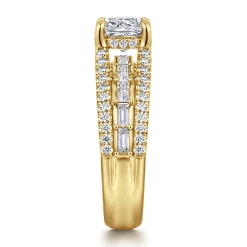 Clearance Gabriel & Co. Brinne - 14K Yellow Gold Three Row Cushion Cut Diamond Engagement Ring