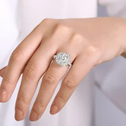Best Gabriel & Co. Brocade - 14K White Gold Cushion Double Halo Diamond Engagement Ring