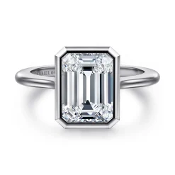 New Gabriel & Co. Brooke - 14K White Gold Emerald Cut Bezel Set Solitaire Diamond Engagement Ring