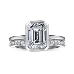 New Gabriel & Co. Brooke - 14K White Gold Emerald Cut Bezel Set Solitaire Diamond Engagement Ring