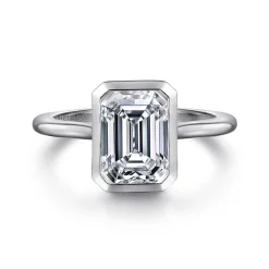 New Gabriel & Co. Brooke - 14K White Gold Emerald Cut Bezel Set Solitaire Diamond Engagement Ring