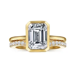 Best Gabriel & Co. Brooke - 14K Yellow Gold Bezel Set Emerald Cut Solitaire Diamond Engagement Ring