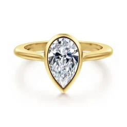 New Gabriel & Co. Brooke - 14K Yellow Gold Pear Cut Bezel Set Solitaire Diamond Engagement Ring