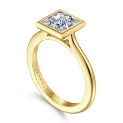 Clearance Gabriel & Co. Brooke - 14K Yellow Gold Princess Cut Bezel Set Solitaire Diamond Engagement Ring