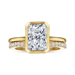 Clearance Gabriel & Co. Brooke - 14K Yellow Gold Radiant Cut Bezel Set Solitaire Diamond Engagement Ring