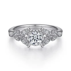 Discount Gabriel & Co. Bryce - Vintage Inspired 14K White Gold Split Shank Round Diamond Engagement Ring