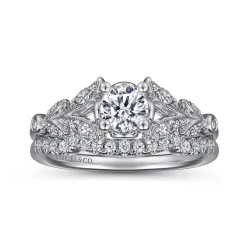 Discount Gabriel & Co. Bryce - Vintage Inspired 14K White Gold Split Shank Round Diamond Engagement Ring