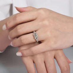 Discount Gabriel & Co. Bryce - Vintage Inspired 14K White Gold Split Shank Round Diamond Engagement Ring