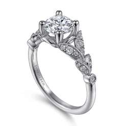 Sale Gabriel & Co. Bryce - Vintage Inspired 14K White Gold Split Shank Round Diamond Engagement Ring