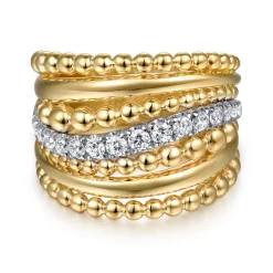 Hot Gabriel & Co. Bujukan Bold - 14K White and Yellow Gold Diamond Bujukan Multiple Row Wide Band Ring