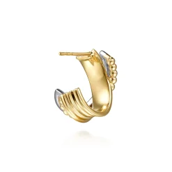 New Gabriel & Co. Bujukan Bold - 14K White Yellow Gold Bujukan and Diamond Criss Cross J Hoop Earrings