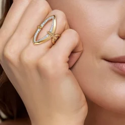 Gabriel & Co. Bujukan Bold - 14K Yellow Gold Bujukan and Diamond Marquise Ladies Ring