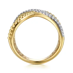 Sale Gabriel & Co. Bujukan Bold - 14K Yellow Gold Bujukan and Diamond Wide Band X Ring