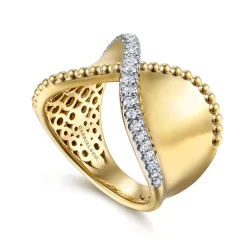 Sale Gabriel & Co. Bujukan Bold - 14K Yellow Gold Bujukan and Diamond Wide Band X Ring
