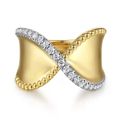 Sale Gabriel & Co. Bujukan Bold - 14K Yellow Gold Bujukan and Diamond Wide Band X Ring