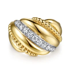 Discount Gabriel & Co. Bujukan Bold - 14K Yellow Gold Bujukan and Diamond Twisted Wide Band Ring