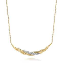 Best Gabriel & Co. Bujukan Bold - 14K Yellow Gold Bujukan and Diamond Twisted Bar Necklace