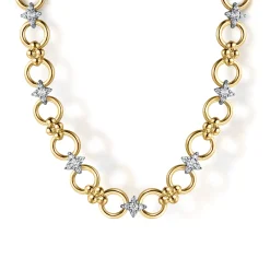 Hot Gabriel & Co. Bujukan Clover - 14K White Yellow Gold Bujukan Diamond and Hollow Link Chain Necklace