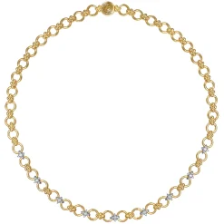 Hot Gabriel & Co. Bujukan Clover - 14K White Yellow Gold Bujukan Diamond and Hollow Link Chain Necklace