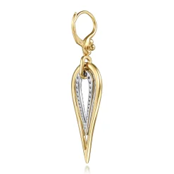 Outlet Gabriel & Co. Bujukan Clover - 14K White Yellow Gold Bujukan and Graduating Diamond Huggie Drop Earrings