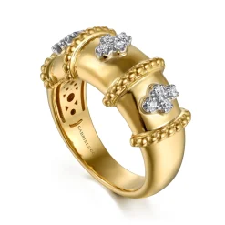 Discount Gabriel & Co. Bujukan Clover - 14K White Yellow Gold Bujukan and Diamond Wide Band Ring