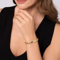 Clearance Gabriel & Co. Bujukan Clover - 14K White Yellow Gold Bujukan and Diamond Split Bangle Bracelet