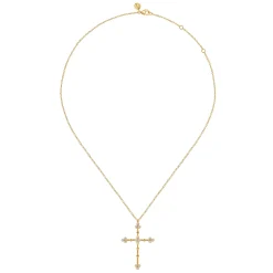 Sale Gabriel & Co. Bujukan Clover - 14K Yellow Gold Bujukan and Diamond Clover Cross Pendant Necklace