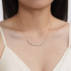 Clearance Gabriel & Co. Bujukan Clover - 14K Yellow Gold Curved Bujukan Bar Diamond Necklace