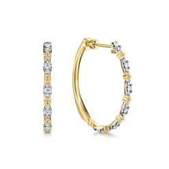 Discount Gabriel & Co. Bujukan Clover - 14K Yellow Gold 30mm Diamond Station Classic Hoop Earrings
