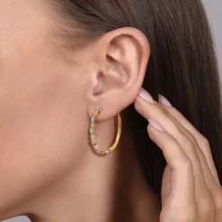 Discount Gabriel & Co. Bujukan Clover - 14K Yellow Gold 30mm Diamond Station Classic Hoop Earrings
