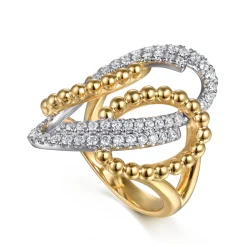 Best Gabriel & Co. Bujukan Link - 14K White Yellow Gold Bujukan and Diamond Interlocking Link Ring