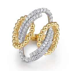 Best Gabriel & Co. Bujukan Link - 14K White Yellow Gold Bujukan and Diamond Interlocking Link Ring