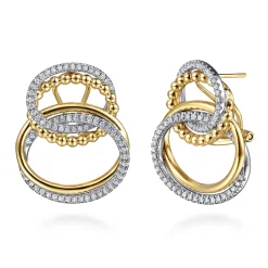 New Gabriel & Co. Bujukan Link - 14K White Yellow Gold Bujukan and Diamond Interlocking link Stud Earrings
