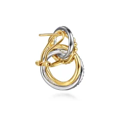 New Gabriel & Co. Bujukan Link - 14K White Yellow Gold Bujukan and Diamond Interlocking link Stud Earrings
