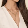 Sale Gabriel & Co. Bujukan Link - 14K Yellow Gold Hollow Tube Link Bujukan and Diamond Y Necklace