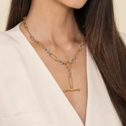Sale Gabriel & Co. Bujukan Link - 14K Yellow Gold Hollow Tube Link Bujukan and Diamond Y Necklace
