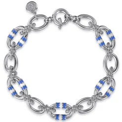 Outlet Gabriel & Co. Bujukan Link - 925 Sterling Silver Bujukan Link Chain Bracelet with White and Periwinkle Blue Enamel