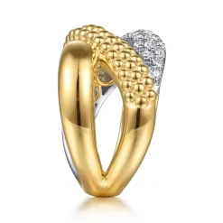 New Gabriel & Co. Bujukan Pave - 14K White Yellow Gold Bujukan and Diamond Criss Cross Ring