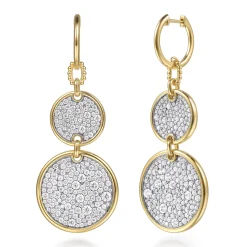 Sale Gabriel & Co. Bujukan Pave - 14K White Yellow Gold Bujukan and Diamond Huggie Drop Double Disk Earrings