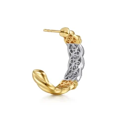 Discount Gabriel & Co. Bujukan Pave - 14K White Yellow Gold Bujukan Diamond J Hoop Stud Earrings