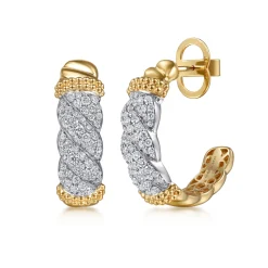 Discount Gabriel & Co. Bujukan Pave - 14K White Yellow Gold Bujukan Diamond J Hoop Stud Earrings