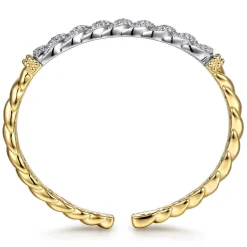 Discount Gabriel & Co. Bujukan Pave - 14K White Yellow Gold Bujukan Diamond Twist Spit Bangle Bracelet