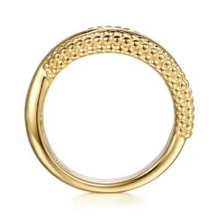 New Gabriel & Co. Bujukan Pave - 14K Yellow Plain Gold Bujukan Criss Cross Ring
