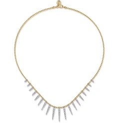 New Gabriel & Co. Bujukan Punk - 14K White Yellow Gold Bead Chain Bujukan and Diamond Spike Droplet Necklace