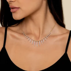 New Gabriel & Co. Bujukan Punk - 14K White Yellow Gold Bead Chain Bujukan and Diamond Spike Droplet Necklace