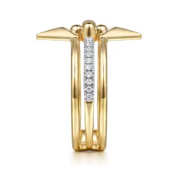 New Gabriel & Co. Bujukan Punk - 14K Yellow Gold Bujukan Clover and Triangle Pyramid Diamond Easy Stackable Ring