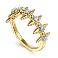 Clearance Gabriel & Co. Bujukan Punk - 14K Yellow Gold Bujukan and Diamond Bullet Stackable Ring